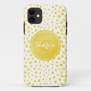 Chic faux gold glitter cheetah print monogram iPhone 11 case