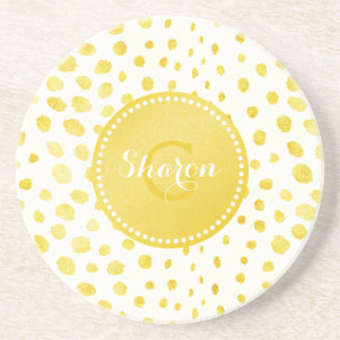 Chic faux gold glitter cheetah print monogram coaster