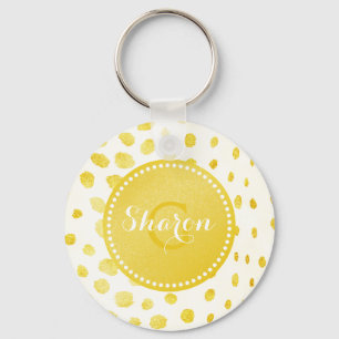 Chic faux gold glitter cheetah print monogram key ring