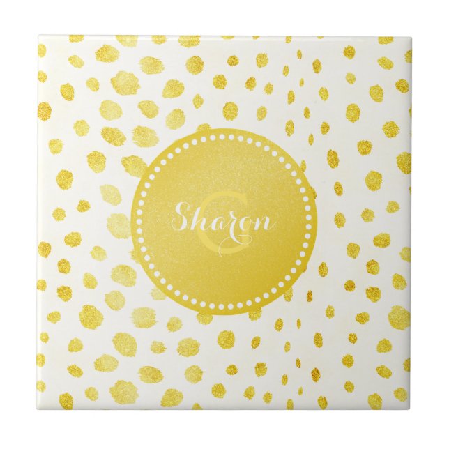 Chic faux gold glitter cheetah print monogram tile (Front)
