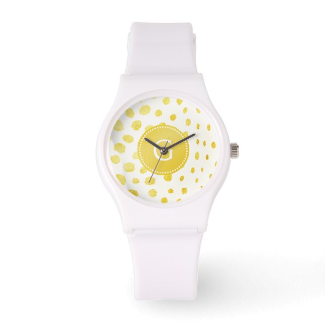 Chic faux gold glitter cheetah print monogram watch (Front)