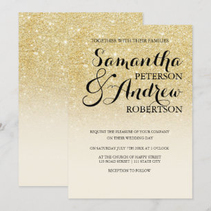 Chic faux gold glitter ivory off white wedding invitation