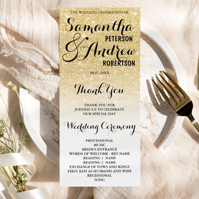 Chic faux gold glitter ombre Wedding Program Programme (Creator Uploaded)