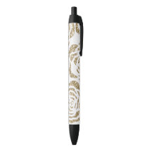 Chic Faux Gold Glitter Roses Floral Pen
