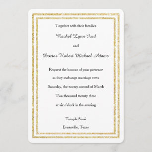 Chic Faux Gold Glittered Trim - 5x7 Wedding Invite
