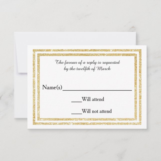 Chic Faux Gold Glittered Trim - RSVP Card (Front)