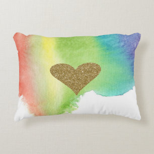 Chic Faux Gold Glittery  Heart ,Watercolor Splash Decorative Cushion