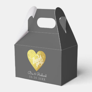 chic faux gold heart of love, 'thank you' wedding favour box
