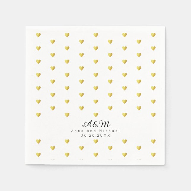 Chic faux gold hearts pattern on white wedding napkin (Front)