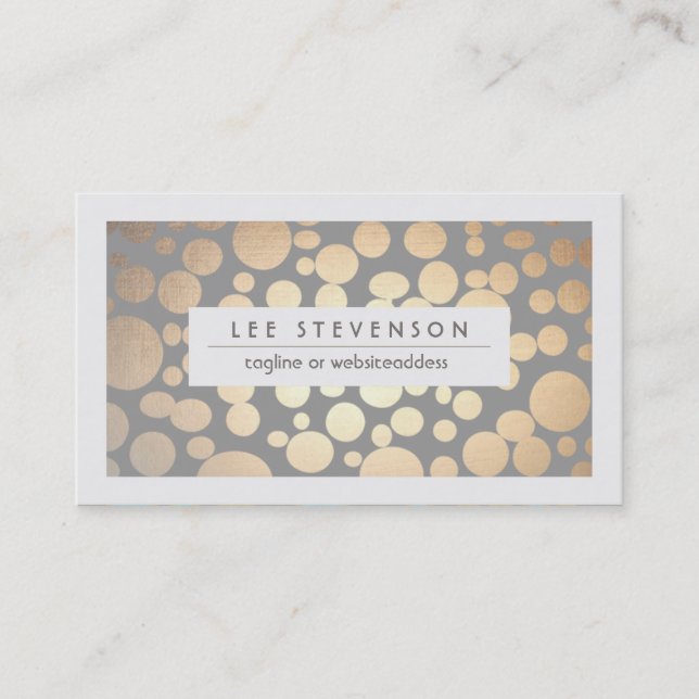 Chic Faux Gold Leaf Circle Grey Business Card (Front)