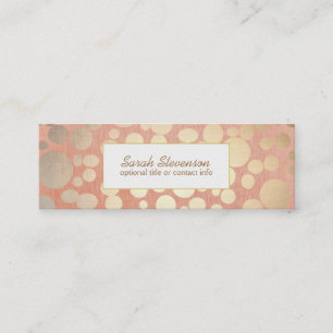 Chic Faux Gold Leaf Circles Pink Linen Look Mini Business Card