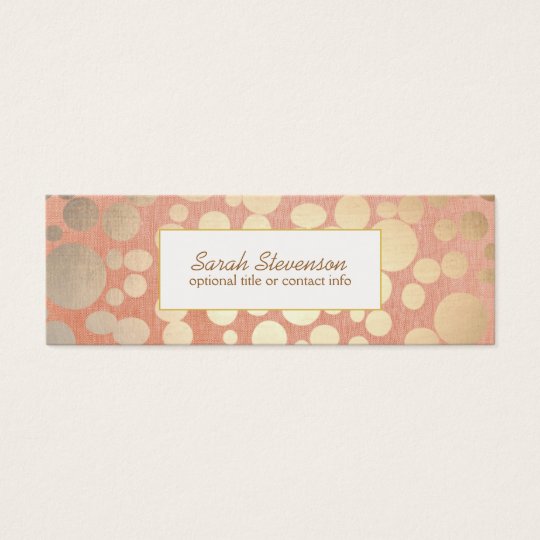 Chic Faux Gold Leaf Circles Pink Linen Look Mini Business Card