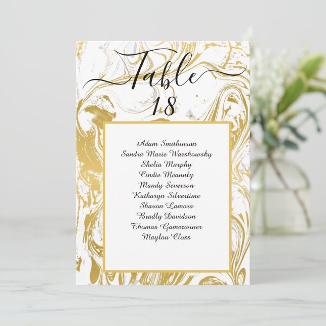 Chic Faux Gold Marble Table Number Seating Chart (Standing Front)