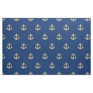 Chic Faux Gold Nautical Anchors Pattern Fabric