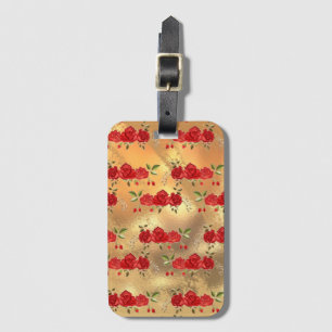 Chic Faux Gold Red Flowers Art Pattern  Luggage Tag