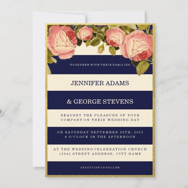 CHIC FAUX GOLD | ROSE WEDDING INVITATION (Front)