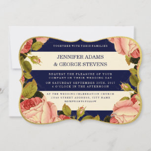 CHIC FAUX GOLD   ROSE WEDDING INVITATION