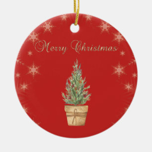 Chic Faux Gold Snowflakes,Christmas Tree Red Ceramic Tree Decoration