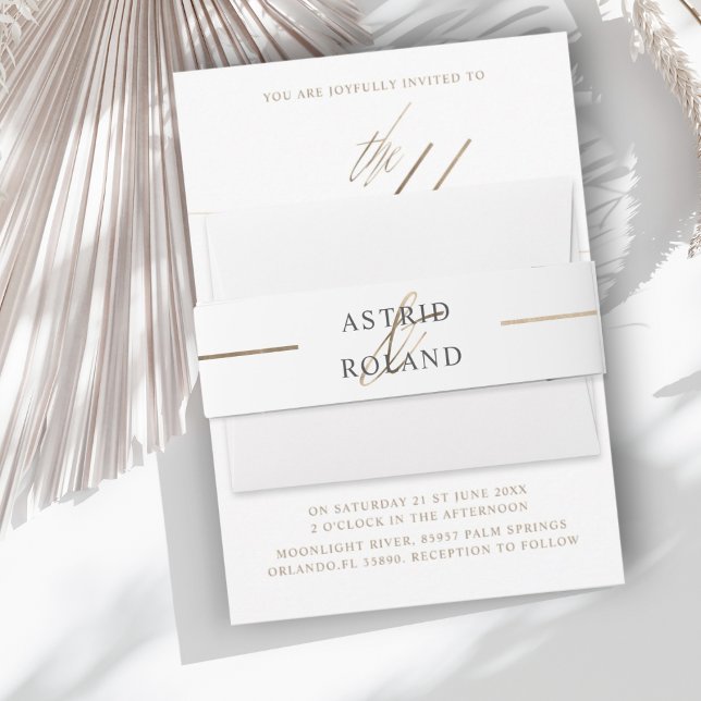 Chic Faux Gold & White Wedding Invitation Belly Band (Creator Uploaded)