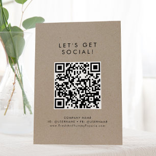 Chic Faux Kraft Business Let's Get Social Media Pedestal Sign