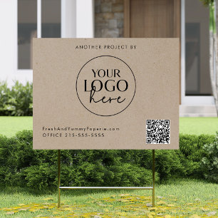 Chic Faux Kraft Business Logo QR Code Yard Garden Sign