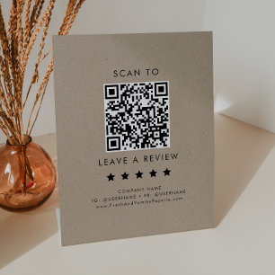 Chic Faux Kraft Business QR Code Leave A Review Pedestal Sign