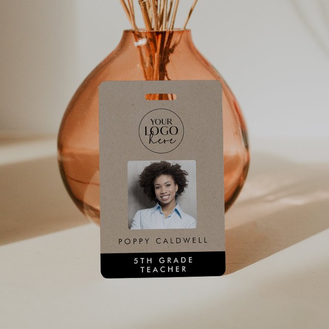 Chic Faux Kraft Logo Photo Employee or Teacher ID ID Badge (Creator Uploaded)