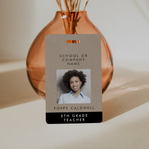 Chic Faux Kraft Photo Small Business or Teacher ID ID Badge
