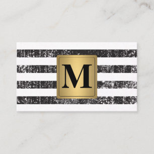 Chic Faux Metallic Gold Monogram Grunge Stripes Business Card