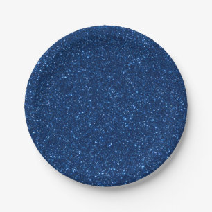 Chic Faux Navy Blue Glitter Paper Plates