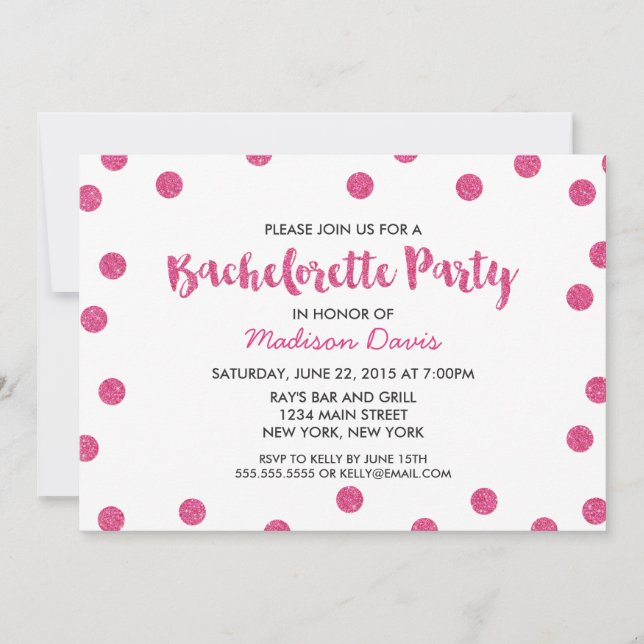 Chic Faux Pink Glitter Bachelorette Party Invitation (Front)