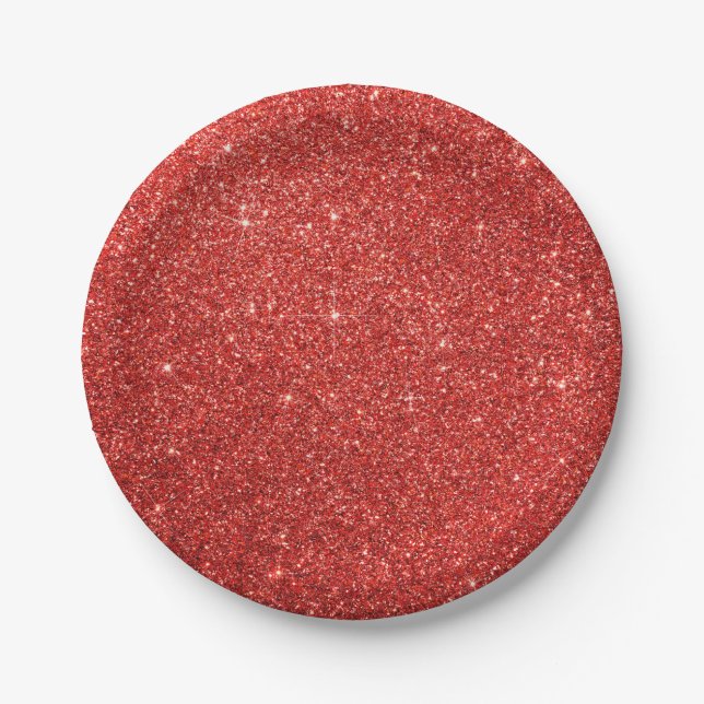 Chic Faux Red Glitter Paper Plates (Front)