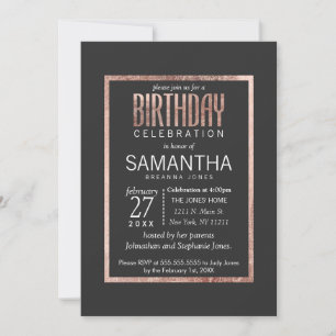 Chic Faux Rose Gold Birthday Party Invitations