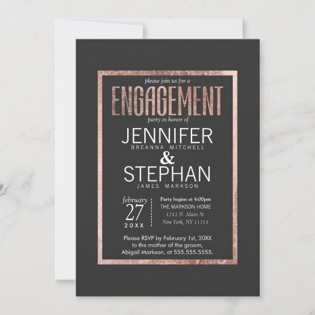 Chic Faux Rose Gold Engagement Party Invitations (Front)
