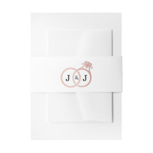 Chic Faux Rose Gold Foil Monogram Wedding Rings Invitation Belly Band
