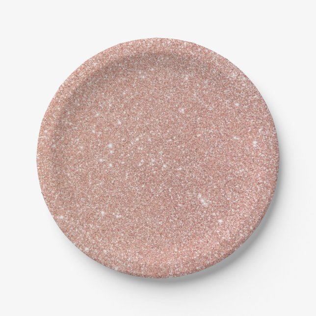 Chic Faux Rose Gold Glitter Paper Plates (Front)