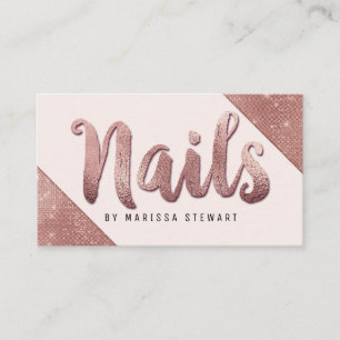 Chic Faux Rose Gold Glitter Sequin Nail Technician Business Card