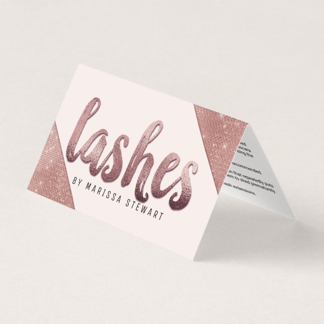 Chic Faux Rose Gold Glitter Sequins Lashes Business Card (Front)