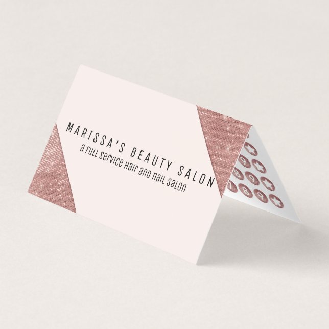 Chic Faux Rose Gold Glitter Sequins Loyalty Business Card (Front)