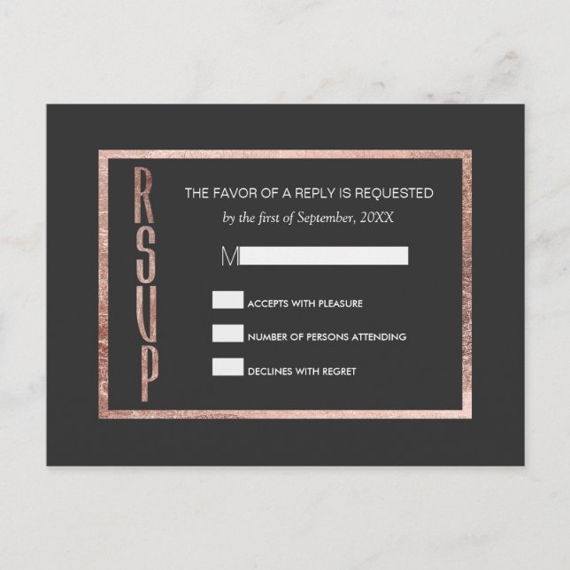 Chic Faux Rose Gold RSVP Postcards (Front)
