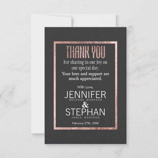Chic Faux Rose Gold Thank You Cards (Front)