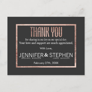 Chic Faux Rose Gold Thank You Postcards