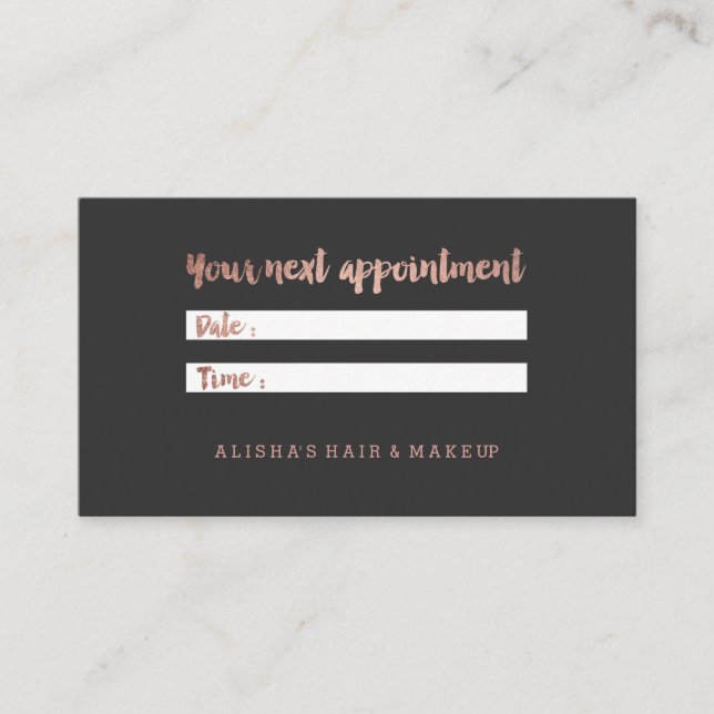 Chic faux rose gold typography grey appointment card (Front)