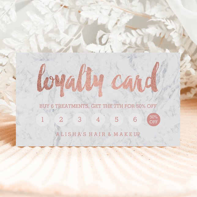 Chic faux rose gold typography marble loyalty card (Creator Uploaded)