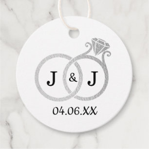 Chic Faux Silver Foil Monogram Wedding Rings Favour Tags
