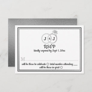 Chic Faux Silver Foil Monogram Wedding Rings Invitation