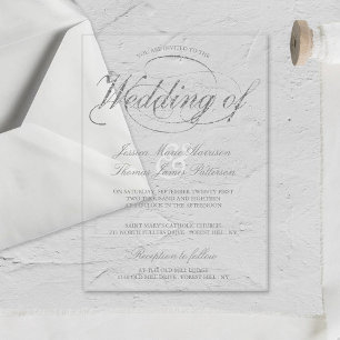 Chic Faux Silver Foil Script Wedding Acrylic Invitations