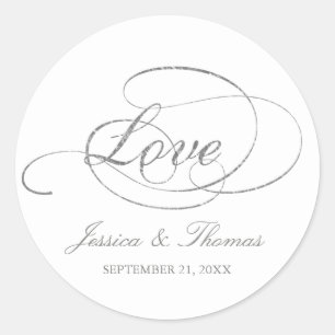 Chic Faux Silver Foil Wedding Favour Template Classic Round Sticker