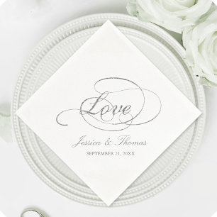 Chic Faux Silver Foil Wedding Reception Template Napkin