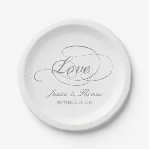 Chic Faux Silver Foil Wedding Reception Template Paper Plate